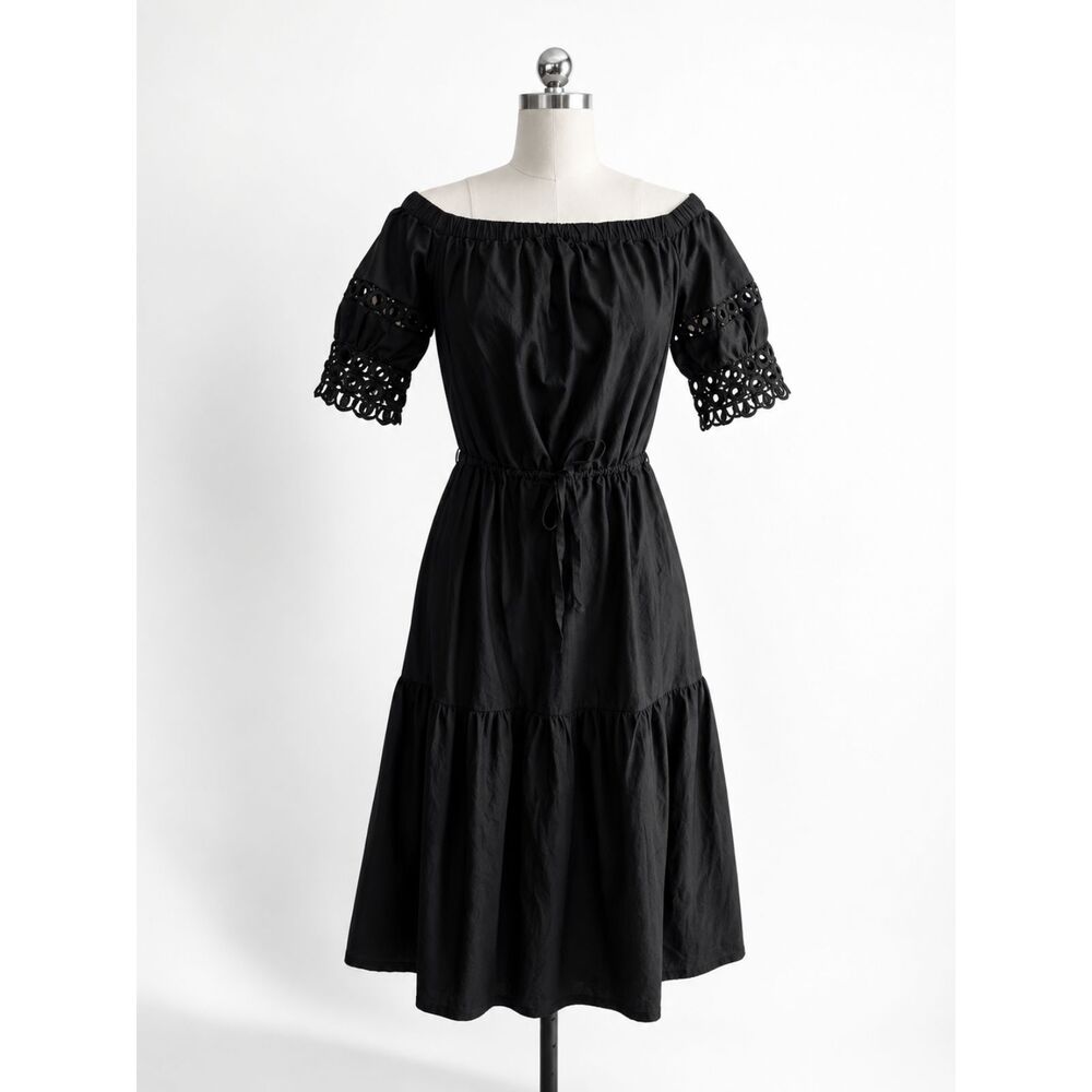 Who What Wear Black Eyelet Midi Dress Cotton Size XS